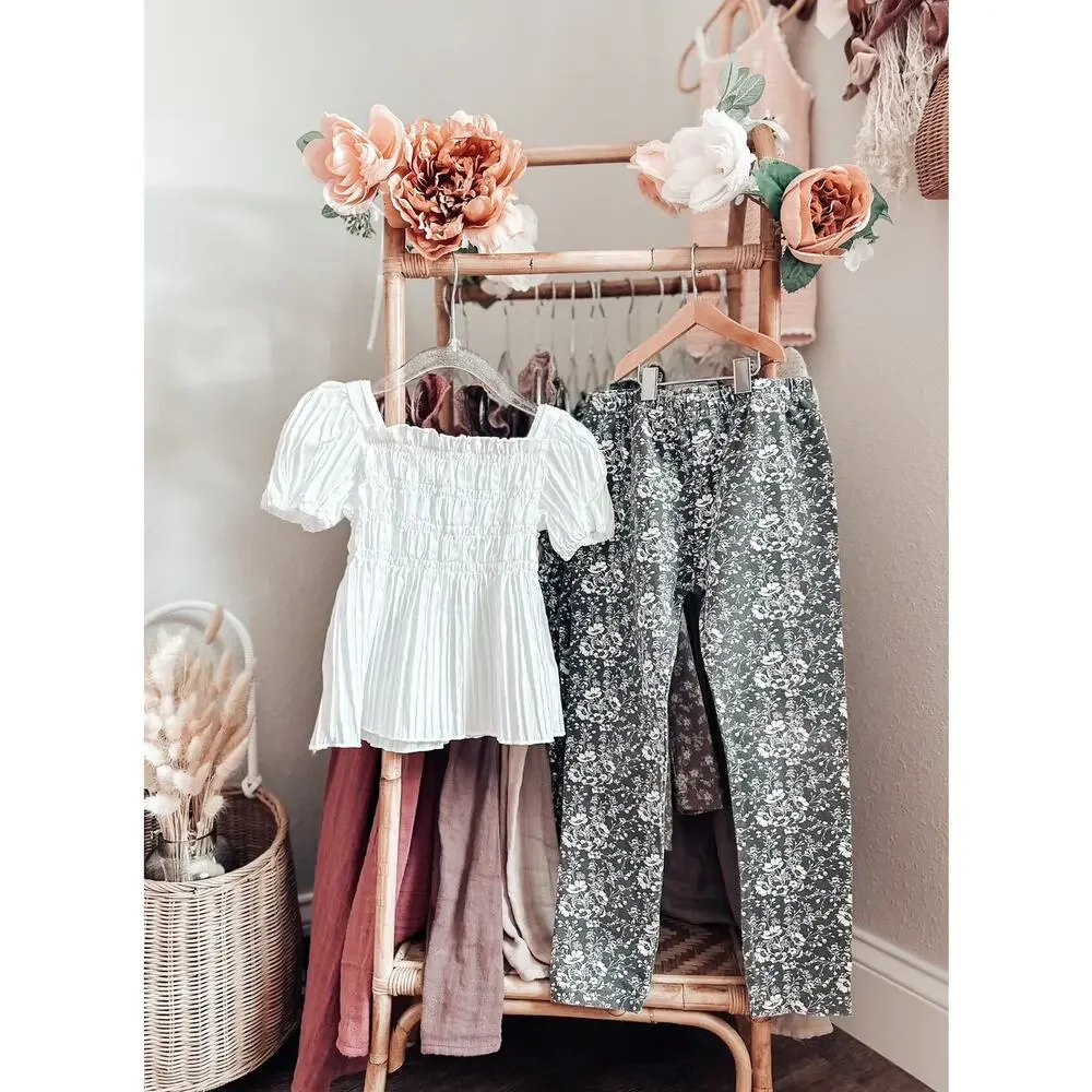 Jamie Kay Organic Blooming Floral Leggings + Gauzy Smocked Puff Slv Top 5/6